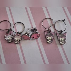 Set of 3 Sanrio My Melody and kuromi earrings kawaii